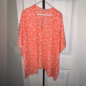 Buddy Love Size Large Floral Orange Women's Oversized Flowy Boutique Top